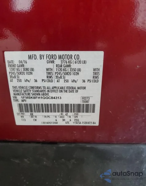 2016 Ford Explorer Limited from USA, damaged, VIN 1FM5K8FH1GGC84313